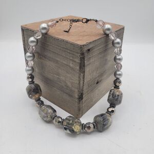 BIJOUX TERNER Signed Chunky Lucite Necklace‎ Sikver Toned Faceted Bead 18"